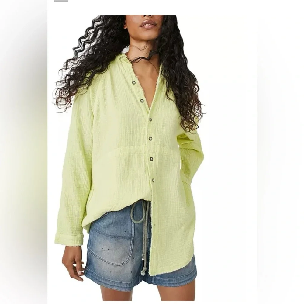 We The Free Summer Daydream Lime Green Textured Oversized Top NWT Size L - Picture 11 of 11